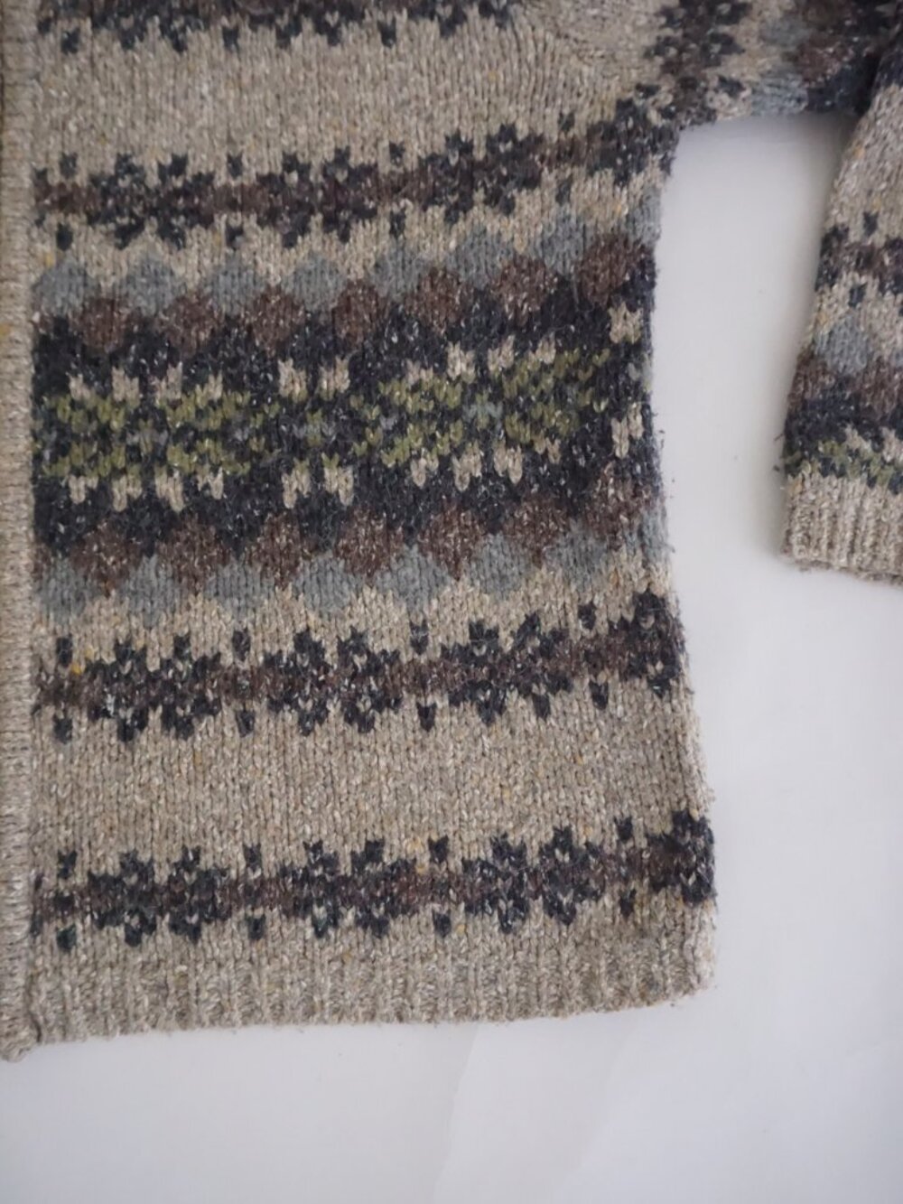 Vintage Croft & Barrow Beige Fair Isle Nordic Zip 100% Wool Knit Cardigan M - Picture 5 of 9